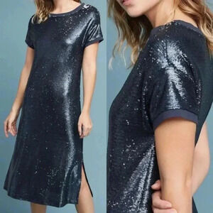 Moulinette Soeurs Anthropologie Blue Interstellar Sequin Midi Dress Size XS